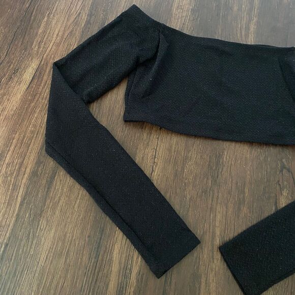 Early 2000's Whimsygoth Goth Grunge Black Glitter Off The Shoulder Crop Top M - Picture 2 of 6